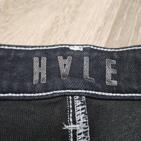 Hale Wide Leg Black Denim Jeans Button Fly White Stiching Women's 32 Grunge - Picture 6 of 12